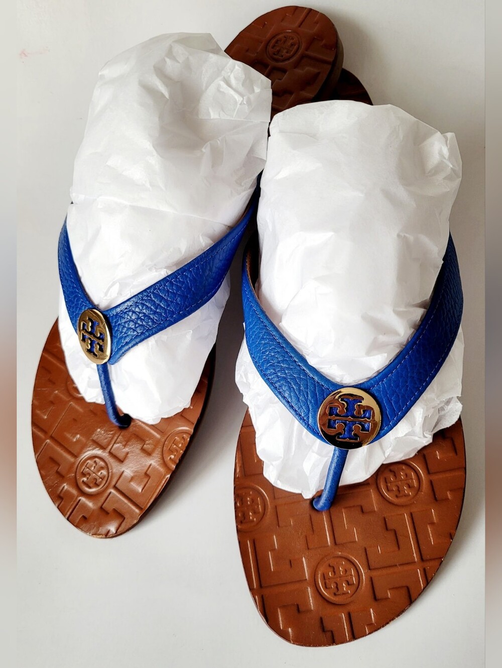 Tory Burch Thora Electric Blue Leather Thong Sandals with Logo Accent US 9 - Picture 8 of 16